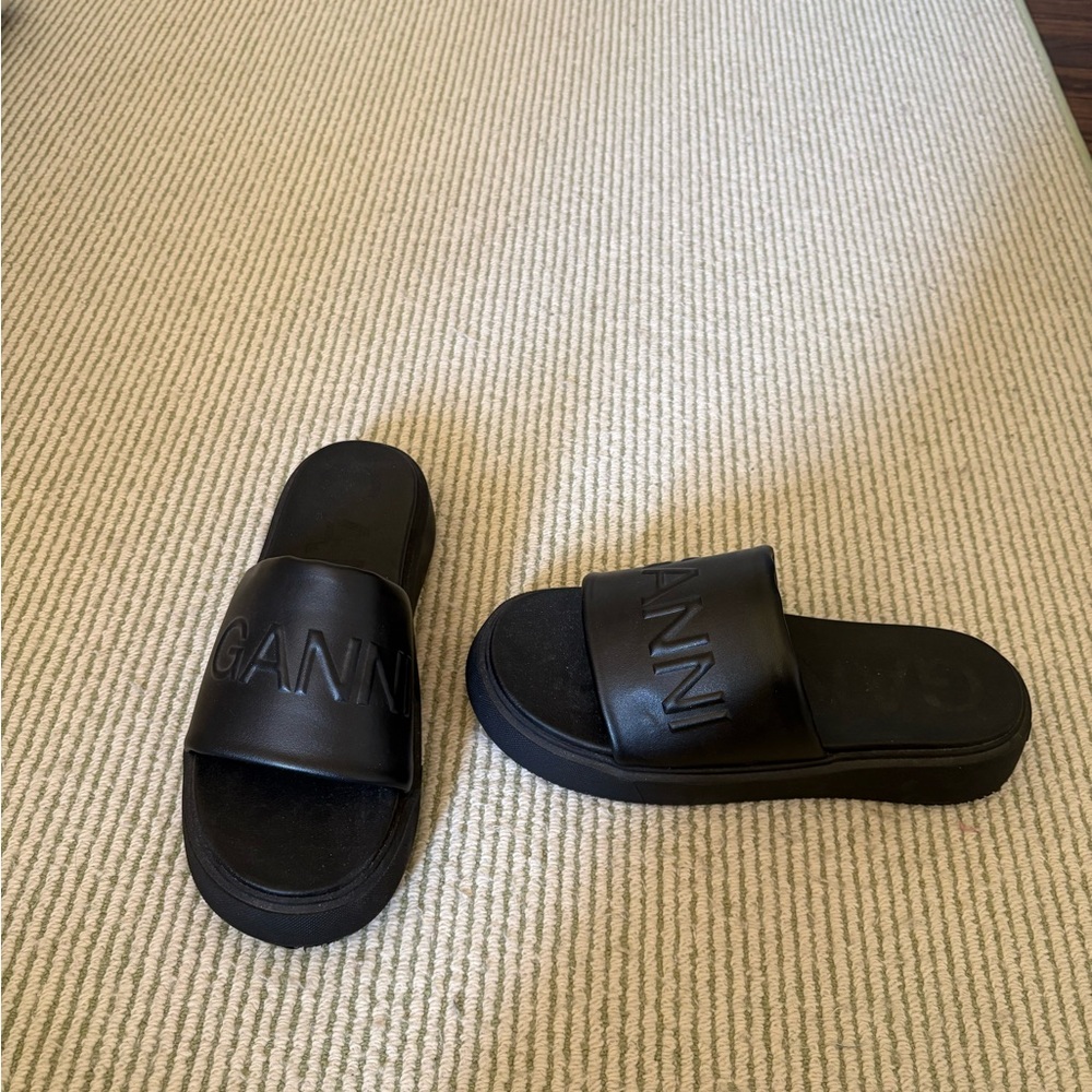 Ganni Black Platform Slides